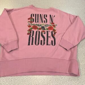 Oversized Pink Guns N' RoseBand Crewneck - Roses & Pistols - Size Small